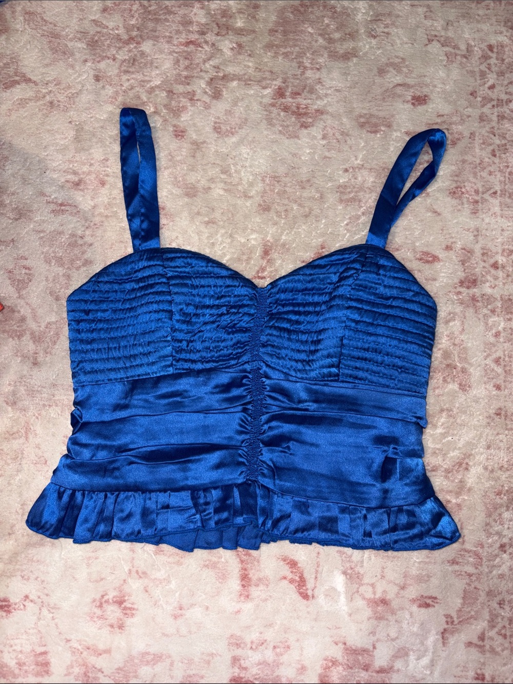 Royal Blue Satin Ruched Camisole Top